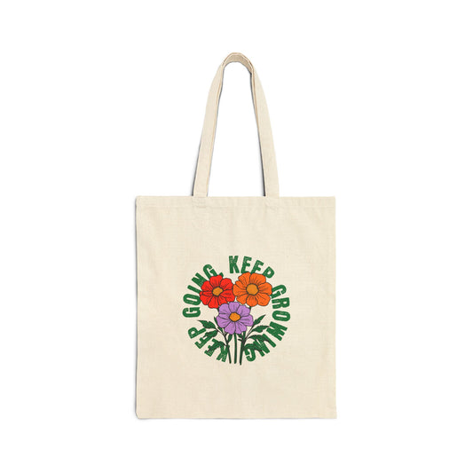 Canvas Tote Bag: "Keep Going, Keep Growing" (Tan)