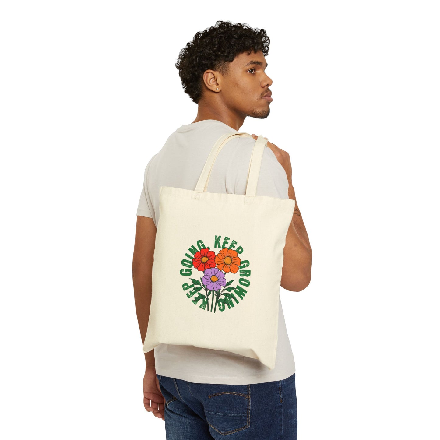 Canvas Tote Bag: "Keep Going, Keep Growing" (Tan)