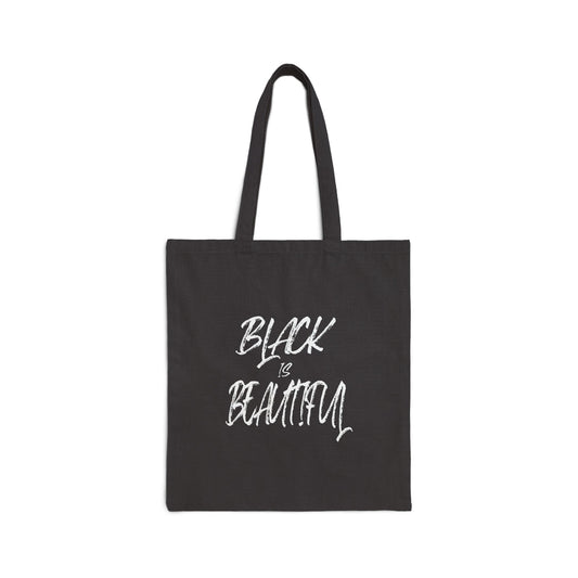 black tote bag with white letters