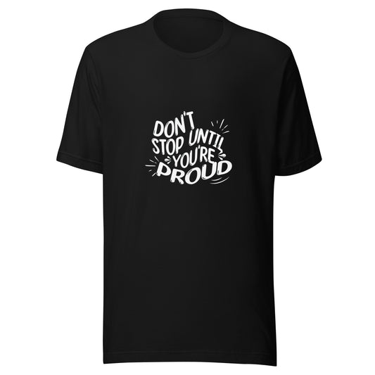 black tshirt with empowering white phrase on front.