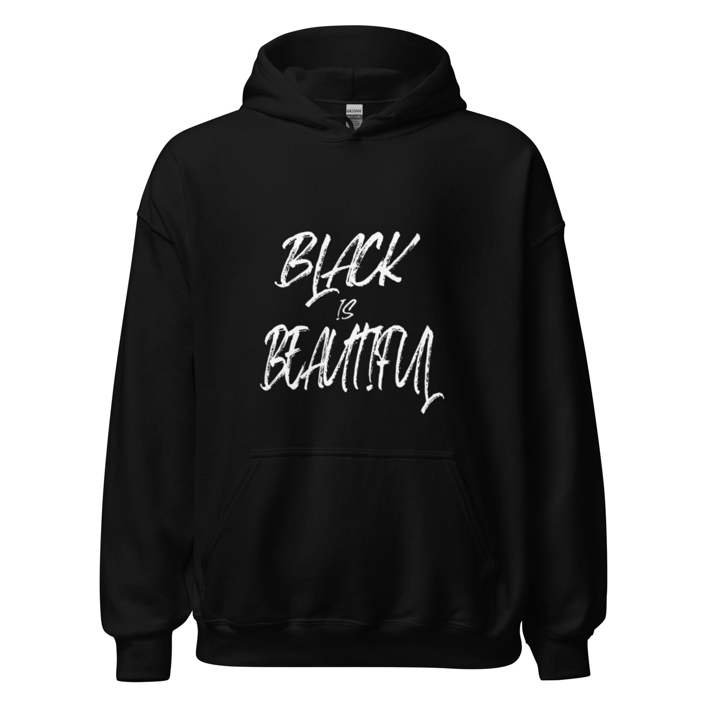 Black hoodie with black empowerment phrase on it in white font.