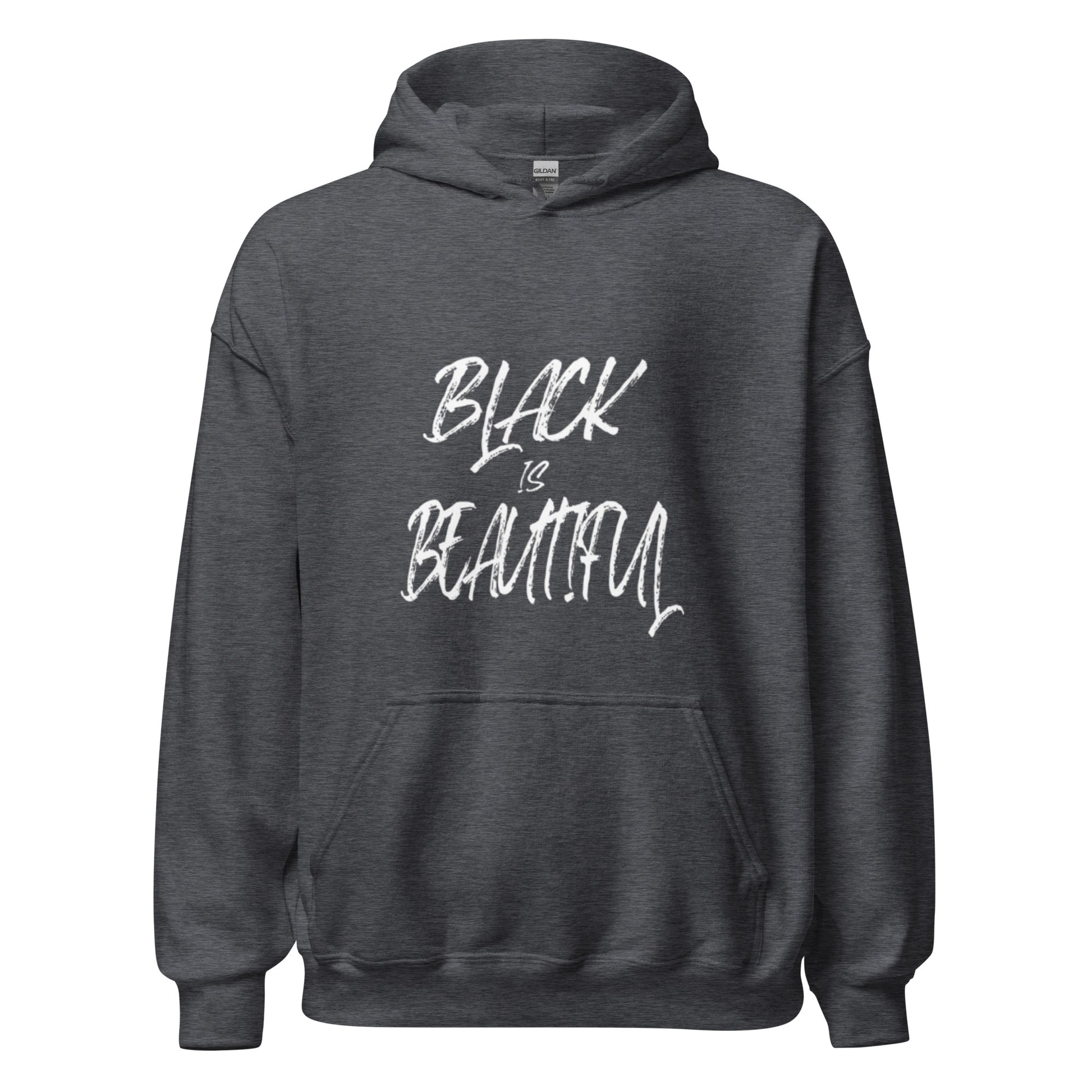 Dark heather grey hoodie with black empowerment phrase on it in white font.