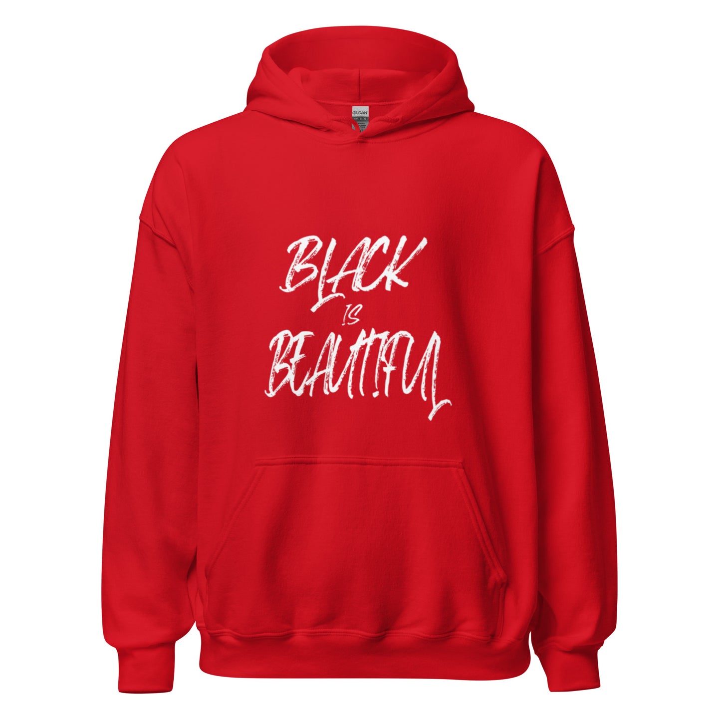 Red hoodie with black empowerment phrase on it in white font.