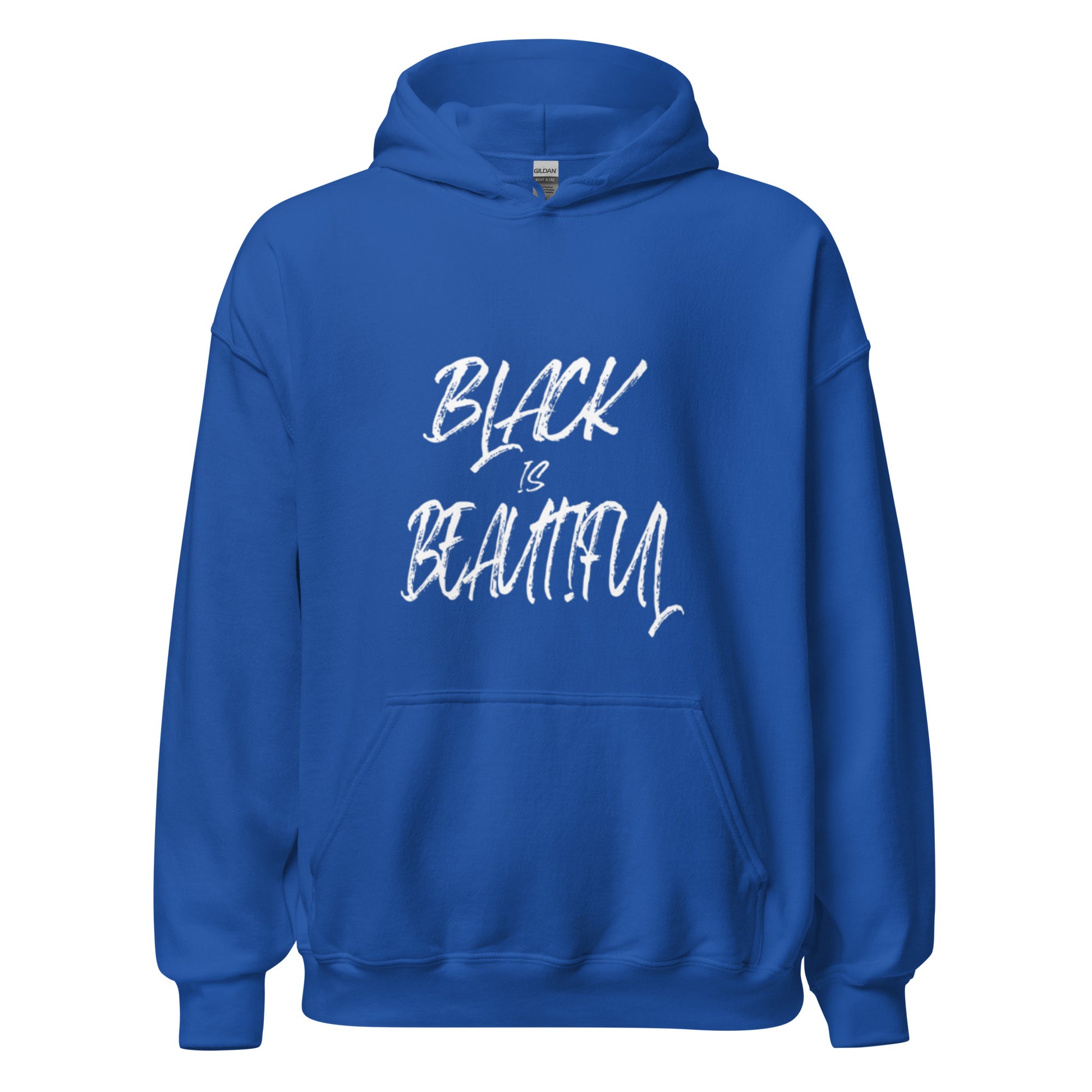 Blue hoodie with black empowerment phrase on it in white font.